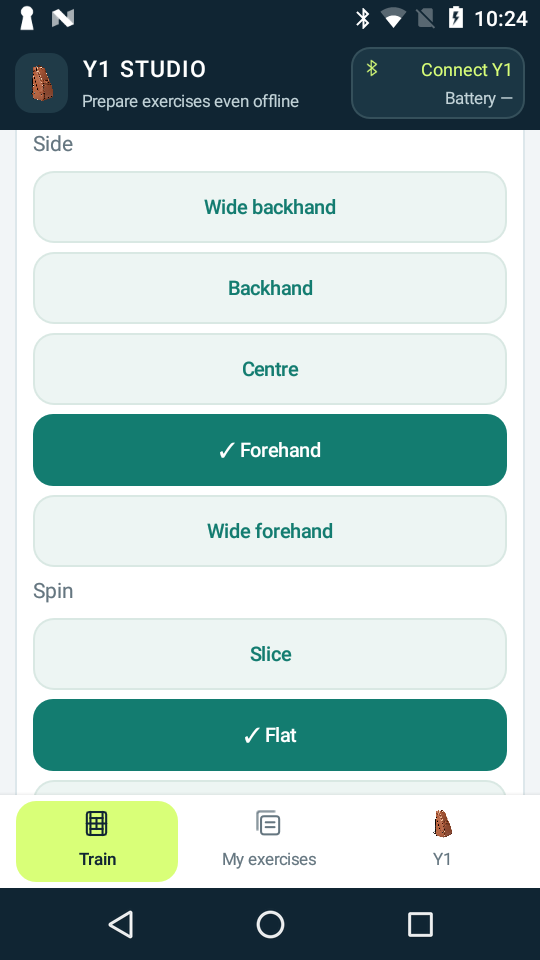 Y1 Studio shot settings showing target sides and spin options